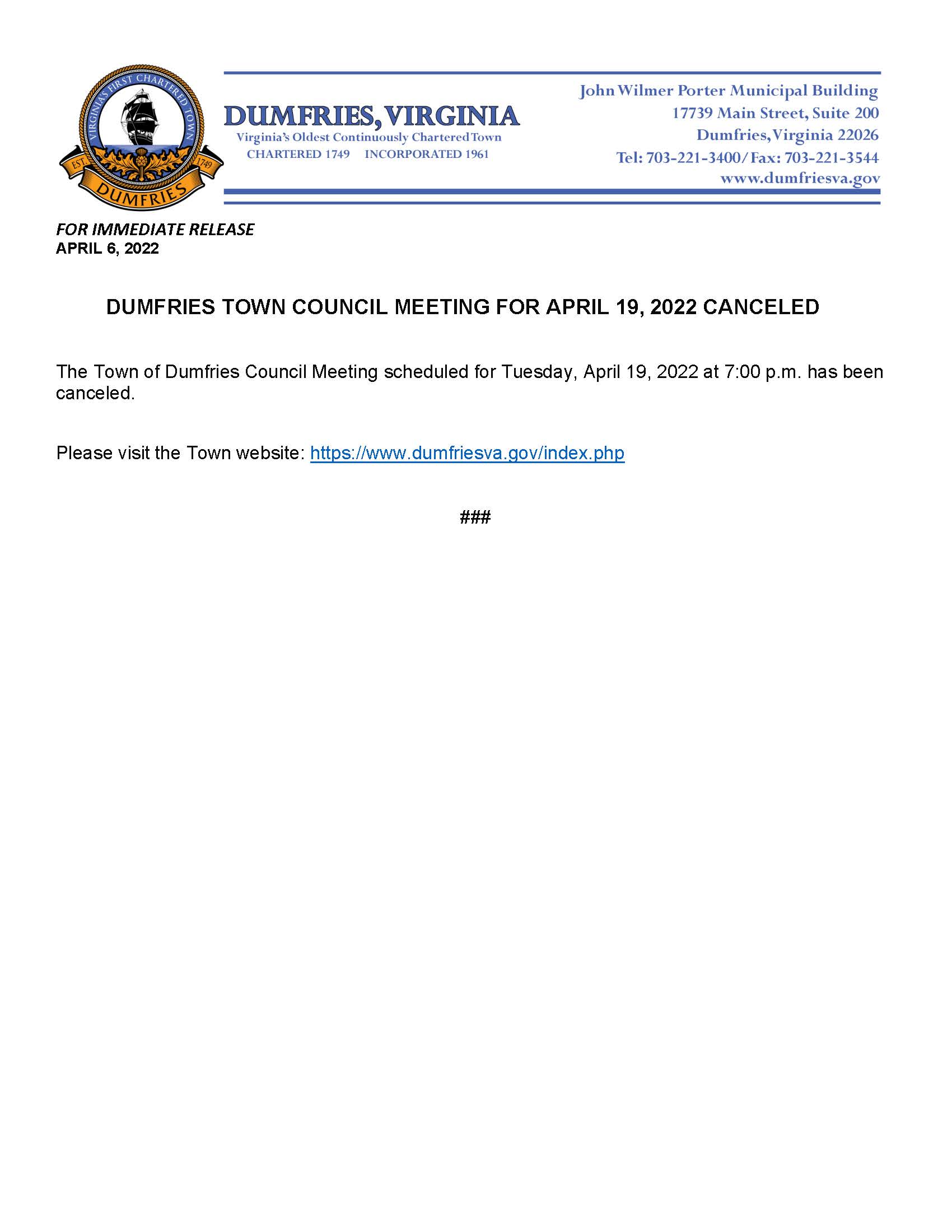 Town Council Meeting Canceled 04192022 final